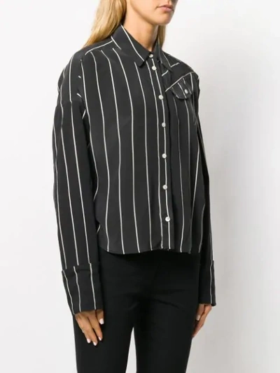 Shop Derek Lam 10 Crosby Long Sleeve Pinstripped Silk Button-down Shirt With Contrast Sleeves In Black