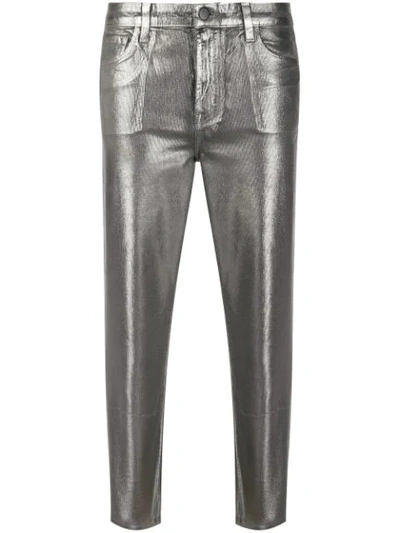 Shop J Brand Metallic-effect Cropped Trousers In Grey