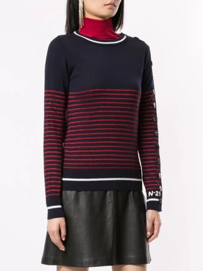Shop N°21 Striped Buttoned Sleeve Sweater In Blue