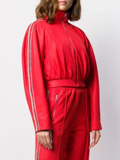 Shop Area Crystal Embellished Stripe Cropped Jacket In Red