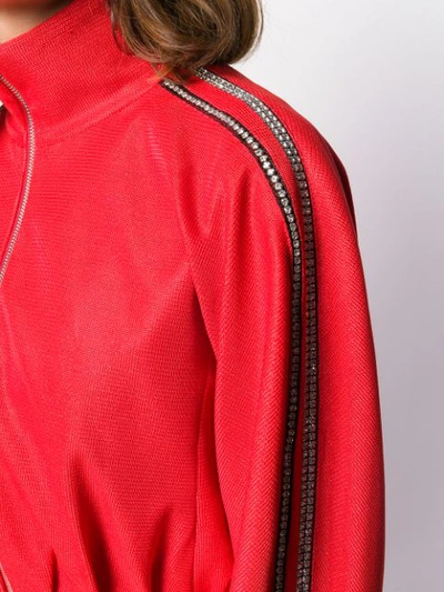 Shop Area Crystal Embellished Stripe Cropped Jacket In Red