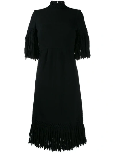 Pre-owned A.n.g.e.l.o. Vintage Cult 1960's Fringed Knitted Dress In Black