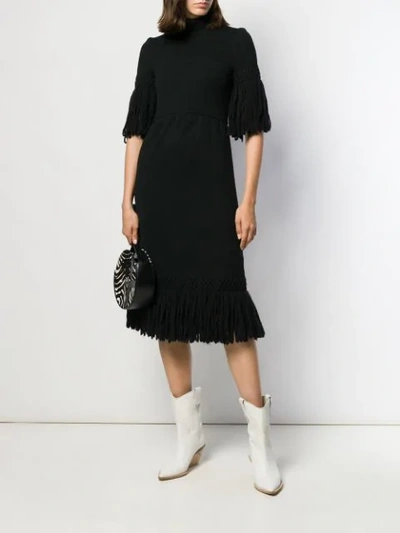 Pre-owned A.n.g.e.l.o. Vintage Cult 1960's Fringed Knitted Dress In Black
