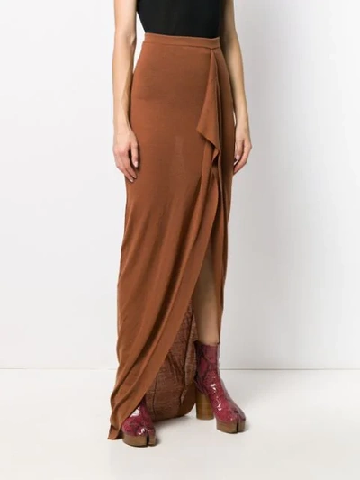 Shop Rick Owens Grace Draped Knit Skirt In Brown