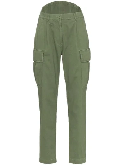 Shop Pushbutton Tapered Cargo Trousers In Green