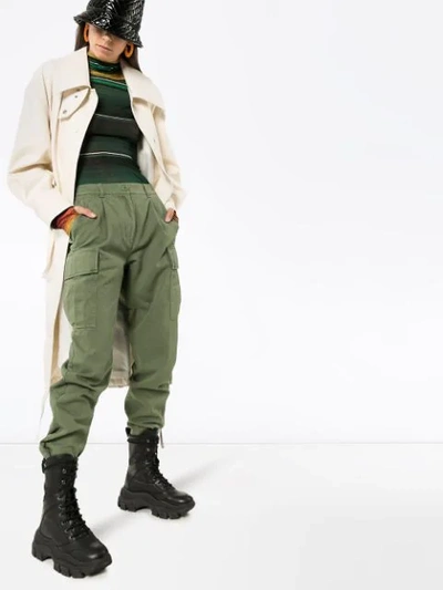 Shop Pushbutton Tapered Cargo Trousers In Green