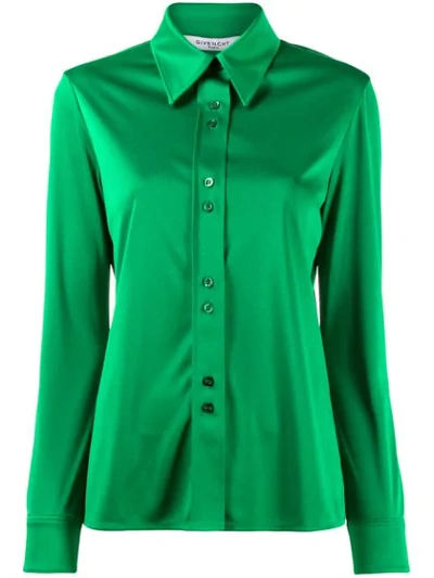 Shop Givenchy Textured Pointed Collar Shirt In Green