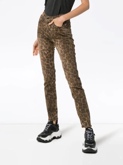 R13 LEOPARD-PRINT JEANS - 棕色