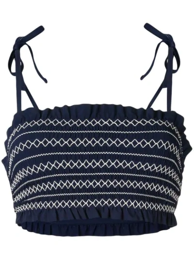 Shop Tory Burch Contrast Stitching Band Bikini Top - Blue