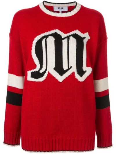 Shop Msgm Gestrickter Pullover Mit M - Rot In Red