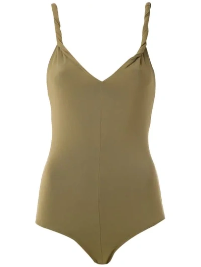 Shop Andrea Marques Twisted Straps Bodysuit In Brown