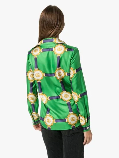 Shop Gucci Harness-print Silk Shirt In Green