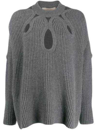 Shop Antonio Berardi Cutout Ribbed Wool Jumper In 030 Grey