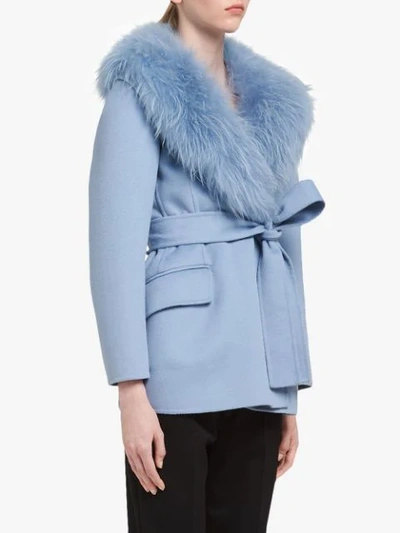 Shop Prada Caban Belted Jacket In Blue