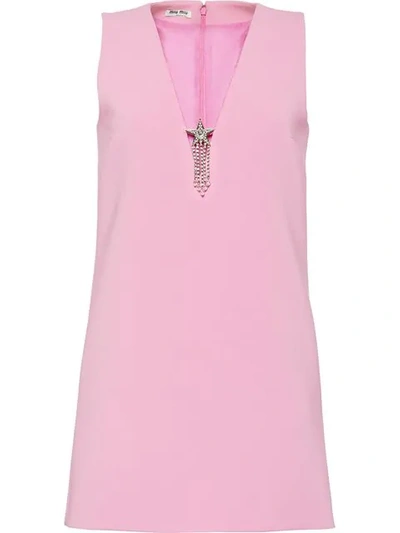 Shop Miu Miu Star Embellished V-neck Mini Dress - Pink