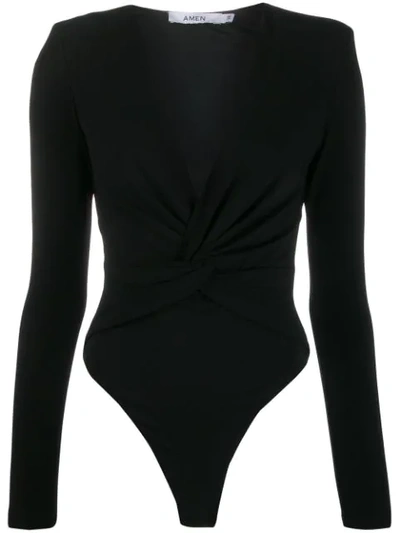 Shop Amen Plunge Bodysuit In Black