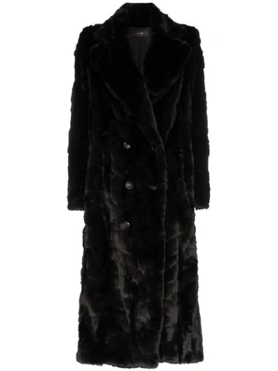 Shop Amiri Double-breasted Faux Fur Coat In Black