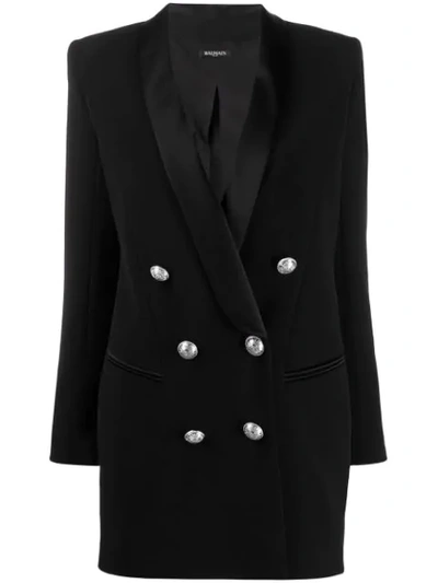 Shop Balmain Double-breasted Blazer Dress In Black