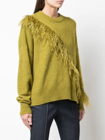 Shop Cinq À Sept Merritt Feather-trimmed Jumper In Green