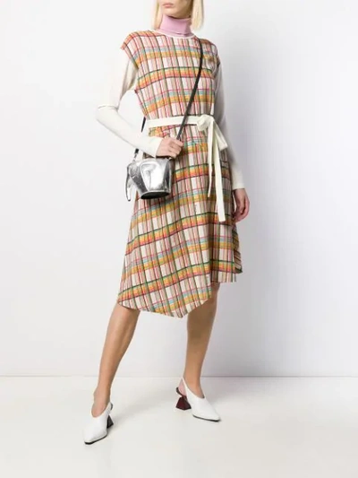 Shop Loewe Checked Belted Dress In White