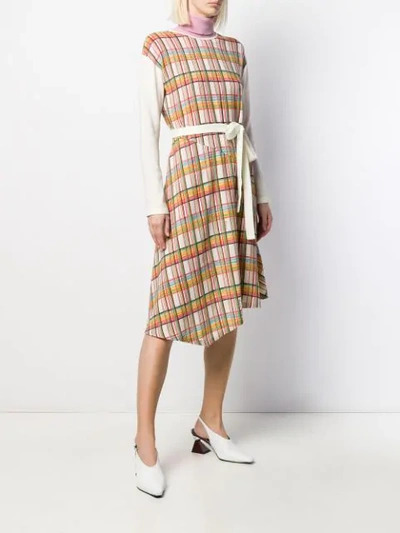 Shop Loewe Checked Belted Dress In White