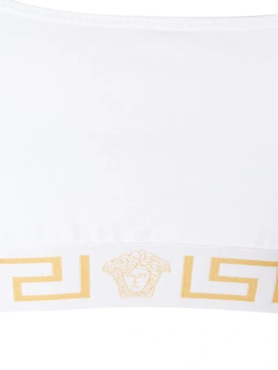 Shop Versace Logo Elastic Trim Sports Bra In White