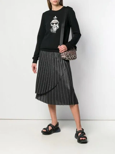 Shop Karl Lagerfeld Metallic Pleated Skirt In Grey