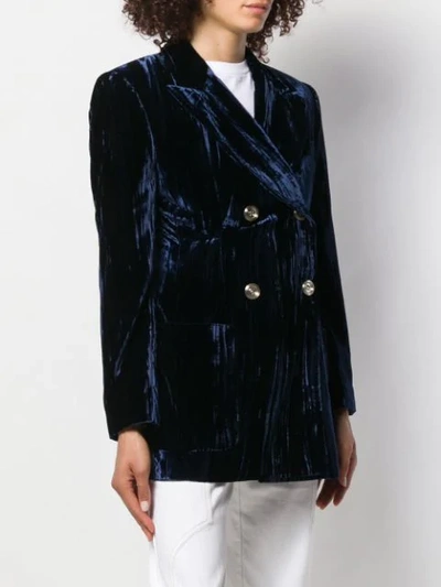Pre-owned Dolce & Gabbana 1990's Ribbed Velvet Doublebreasted Jacket In Blue