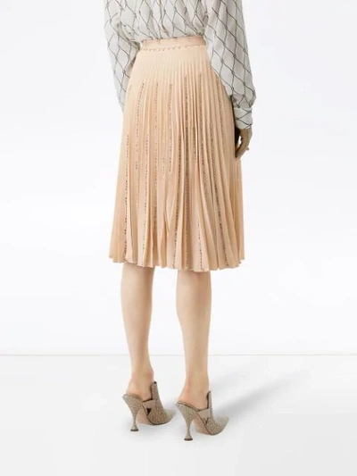 Shop Burberry Crystal Detail Plissé Soleil Stretch Cady Skirt In Neutrals