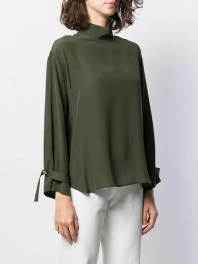 Shop Jejia Silk Stand Up Collar Blouse In Green