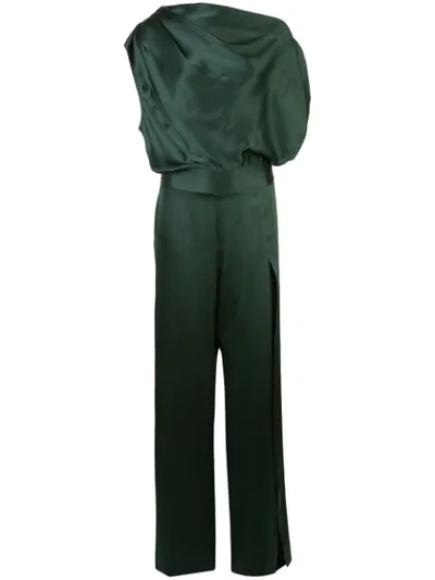 Shop Michelle Mason Asymmetric Drape Jumpsuit In Green