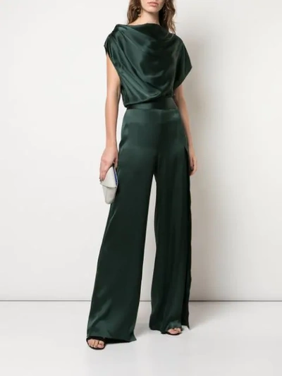 Shop Michelle Mason Asymmetric Drape Jumpsuit In Green