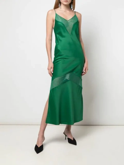 Shop Marina Moscone Panelled Lace Slip Dress In Jade