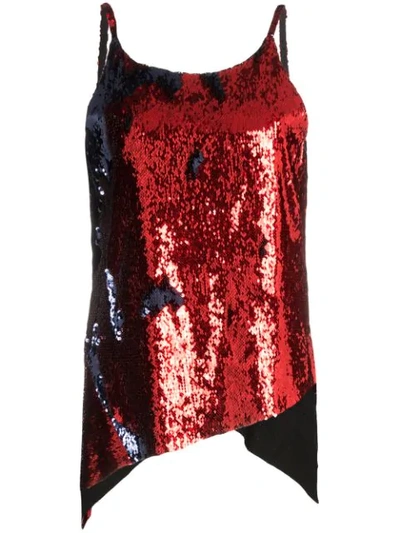 Shop Marques' Almeida Dropped Hem Sequinned Slip Top In Red