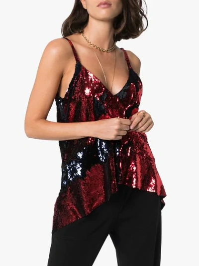 Shop Marques' Almeida Dropped Hem Sequinned Slip Top In Red