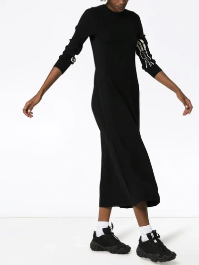 Shop Y-3 3-stripe Tech Knit Midi Dress In Black