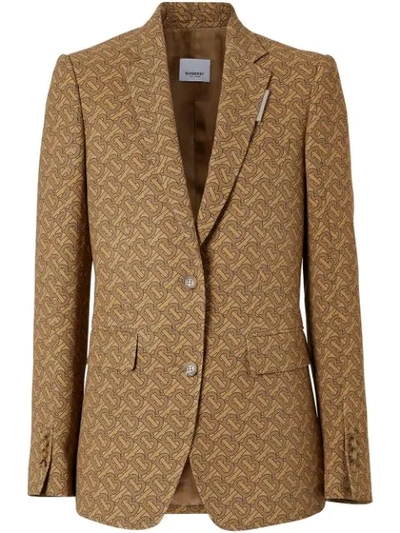 Shop Burberry Monogram Print Silk Tailored Jacket In Brown