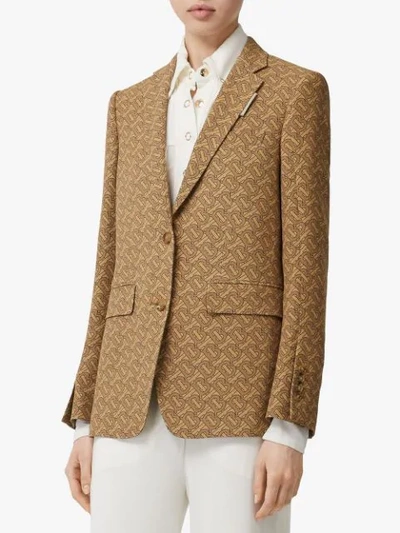 Shop Burberry Monogram Print Silk Tailored Jacket In Brown