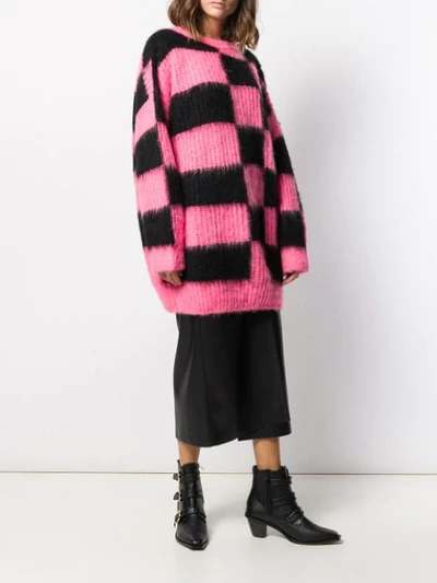 Shop Msgm Oversized Checked Sweater In Pink