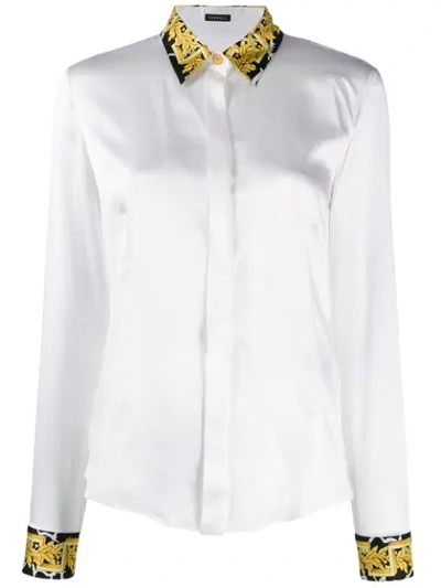 Shop Versace Barocco Print Trim Shirt In White
