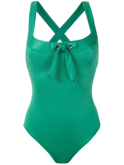 Shop Amir Slama Front Tie Detail Ribbed Swimsuit In Green