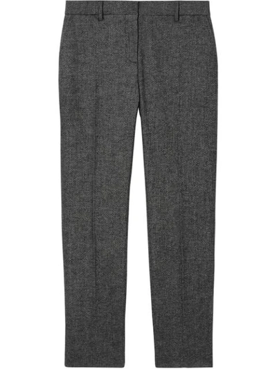 Shop Burberry Tweed Cropped Tailored Trousers In Black
