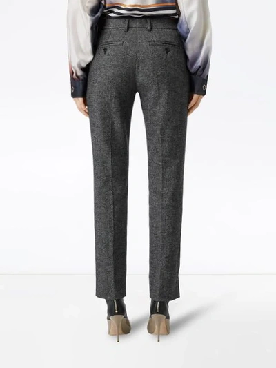 Shop Burberry Tweed Cropped Tailored Trousers In Black