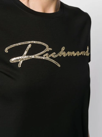Shop John Richmond Crew Neck Sequin Logo T-shirt In Black