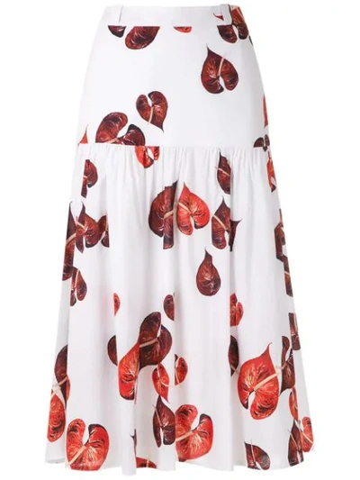 Shop Andrea Marques Ruched Midi Skirt In White