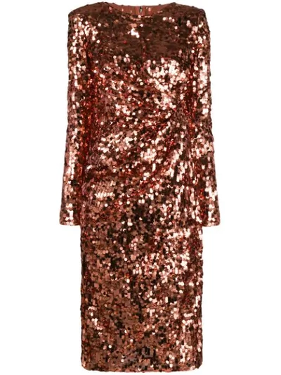 Shop Dolce & Gabbana Fitted Sequin-embellished Dress In Red