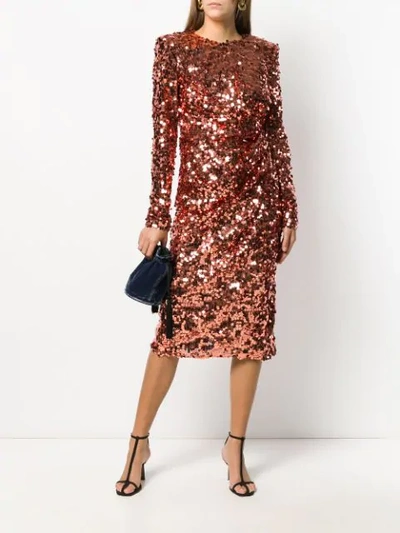 Shop Dolce & Gabbana Fitted Sequin-embellished Dress In Red