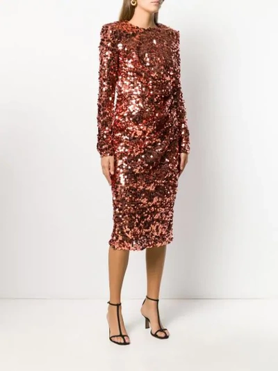 Shop Dolce & Gabbana Fitted Sequin-embellished Dress In Red