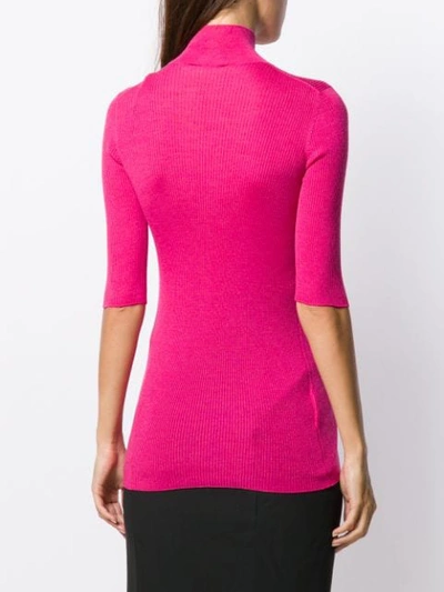 Shop Prada Half-zip Ribbed Top In Pink