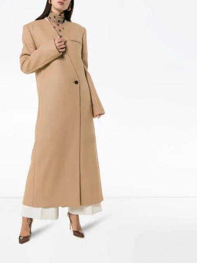 Shop Haider Ackermann Collarless Single-breasted Maxi Coat In Brown